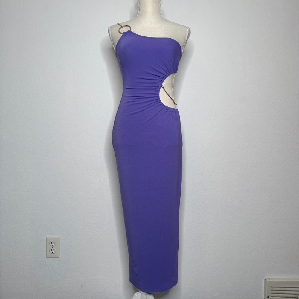 WeWoreWhat Snake Chain Cut Out Maxi Dress Electric Purple One Shoulder S